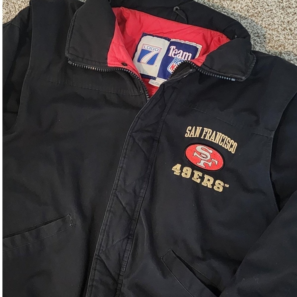 VTG 🔥90s 🏈 SF49ers Cotton Twill Bomber Jacket Black XL NFL Retro Football 🙌
